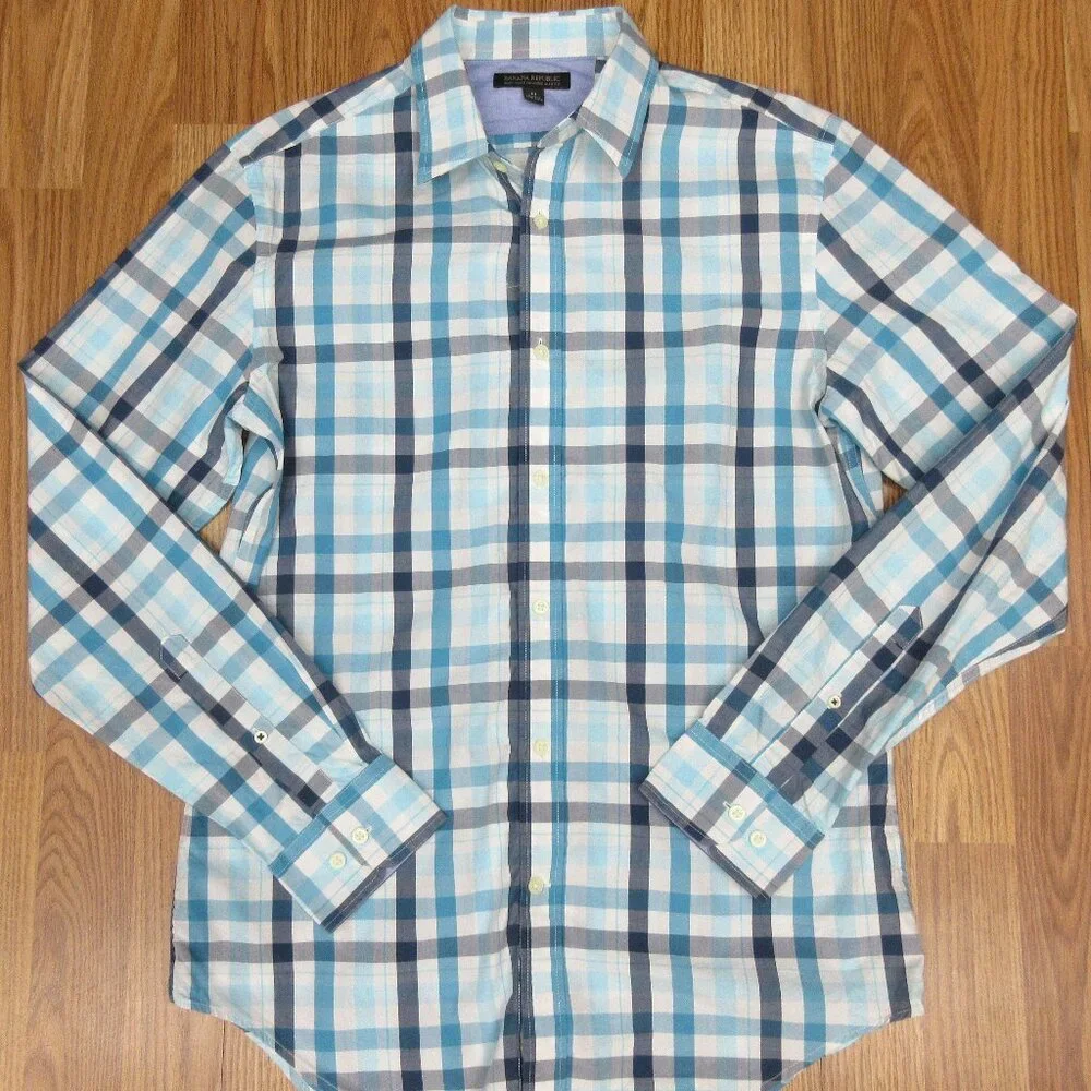 BANANA REPUBLIC SLIM FIT 100% COTTON SHIRT CHECK PLAID MEDIUM, M